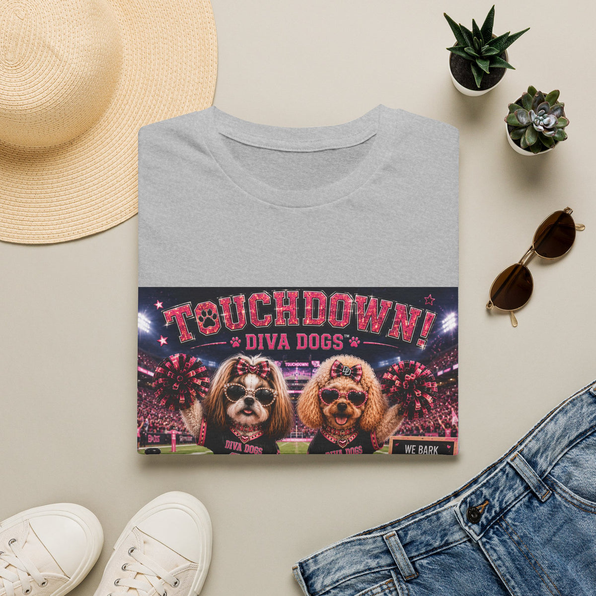 We Bark. We Cheer. We Win!™ | Diva Dogs™ | Football Game Day Dog Lover T-Shirt | Stadium Spirit Edition