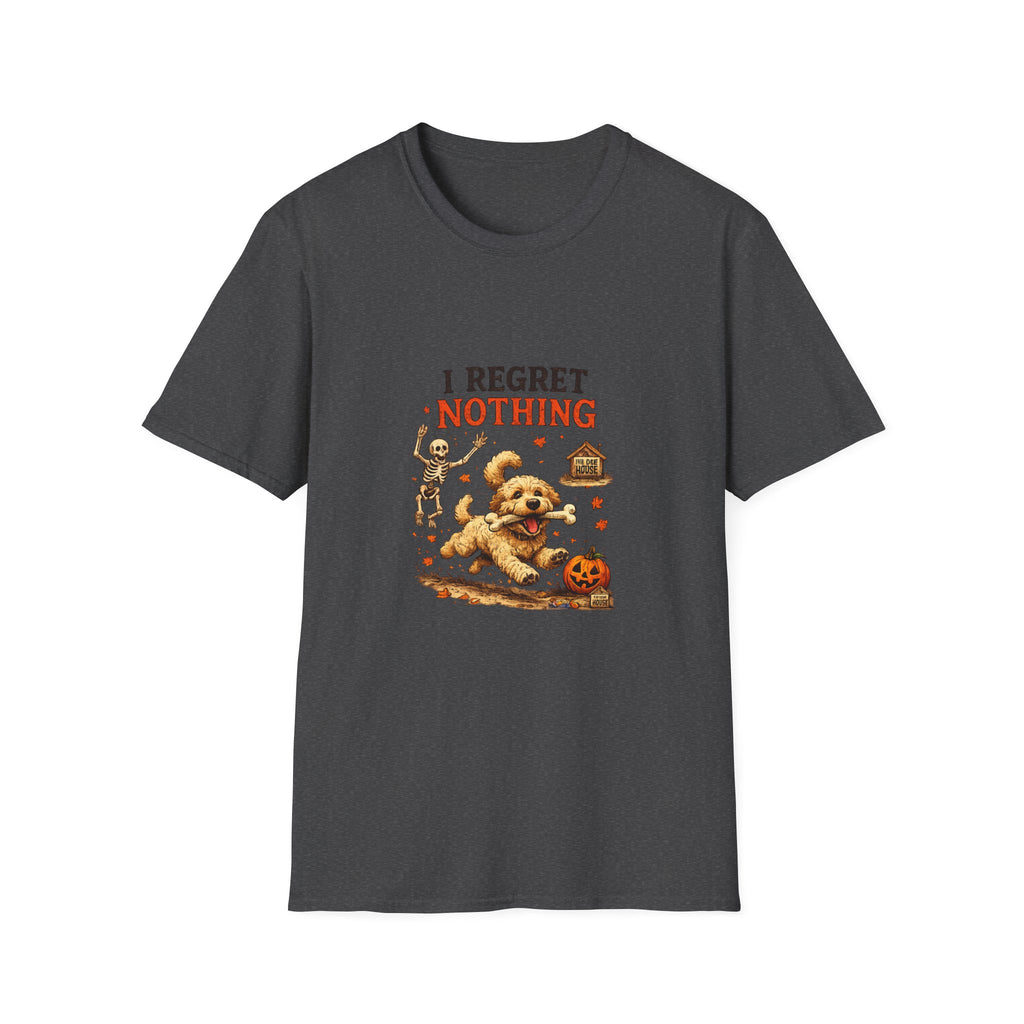 Funny Halloween Dog Shirt – I Regret Nothing | Skeleton Dog T-Shirt | Vintage Halloween Tee | Dog Lover Gift | Fall Graphic Tee