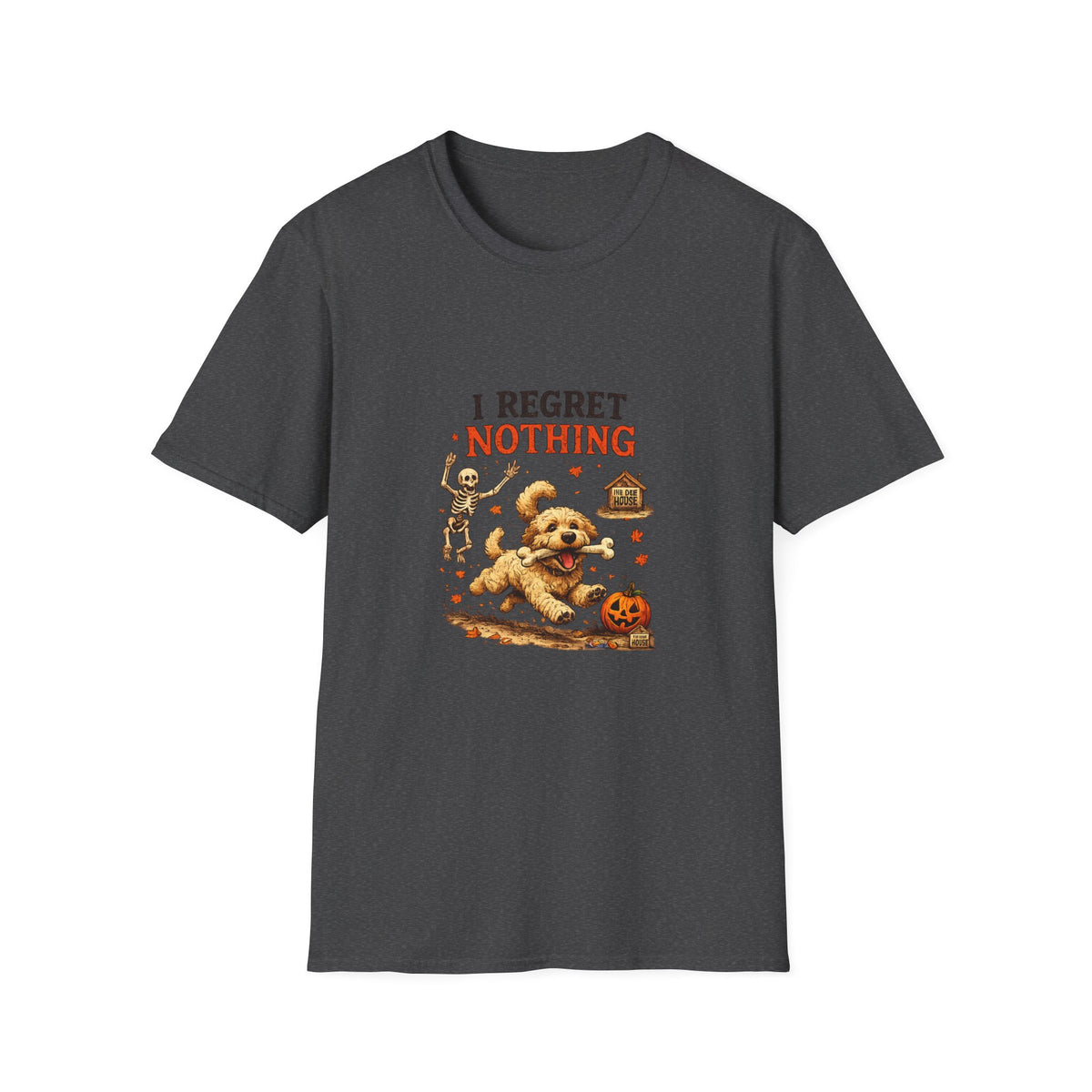 Funny Halloween Dog Shirt – I Regret Nothing | Skeleton Dog T-Shirt | Vintage Halloween Tee | Dog Lover Gift | Fall Graphic Tee