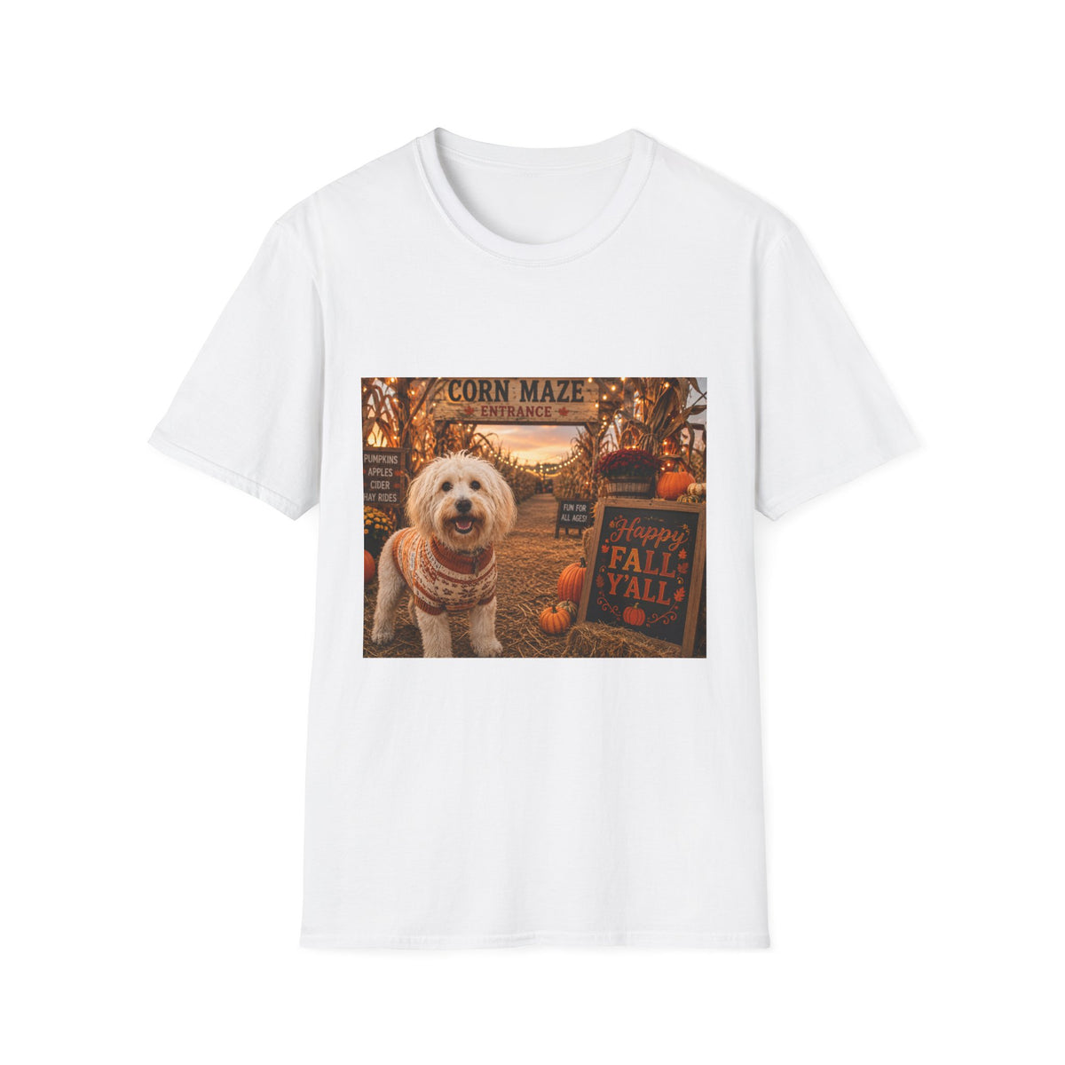 Happy Fall Y'all | Maddie's Corn Maze Adventure™ | Cozy Autumn Dog Lover T-Shirt | Fall Festival Shirt