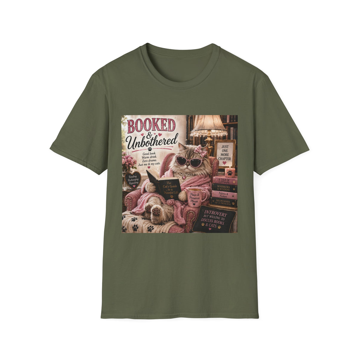 Booked & Unbothered | Classy Cats™ T-Shirt | Funny Reading Cat Shirt | Book Lover Gift | Cat Mom Tee | Cozy Reader Apparel
