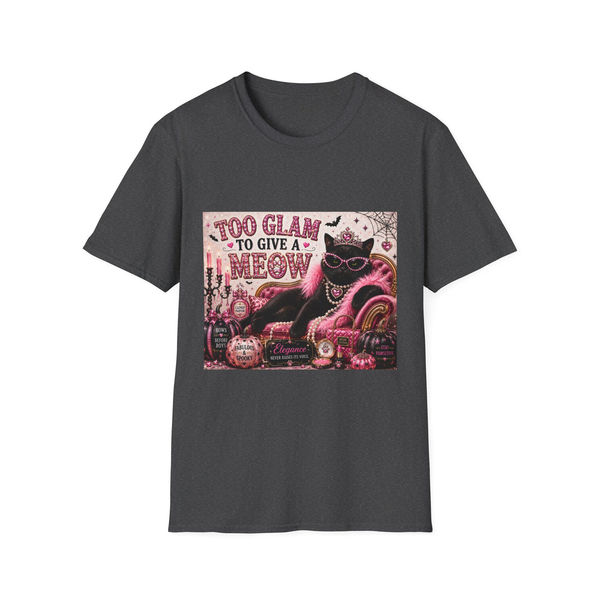 Too Glam to Give a Meow | Classy Cats™ Halloween T-Shirt | Funny Black Cat Shirt | Cat Mom Gift | Glam Cat Lover Tee | Halloween Apparel
