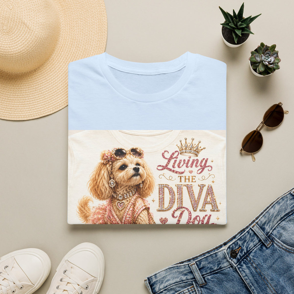 Living the Diva Dog Life T-Shirt — Cute Pampered Pup Graphic Tee