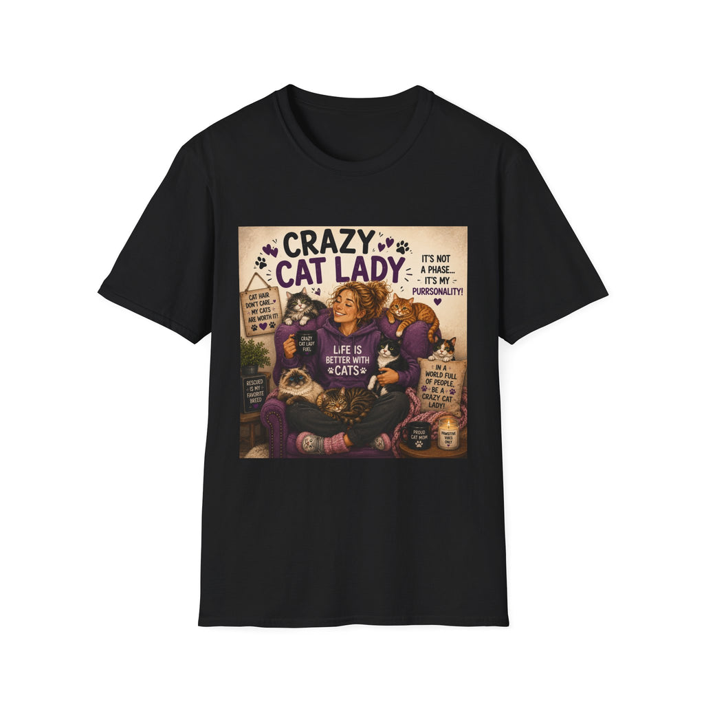 Crazy Cat Lady T-Shirt — "It's Not a Phase, It's My Purrsonality" Cat Mom Tee