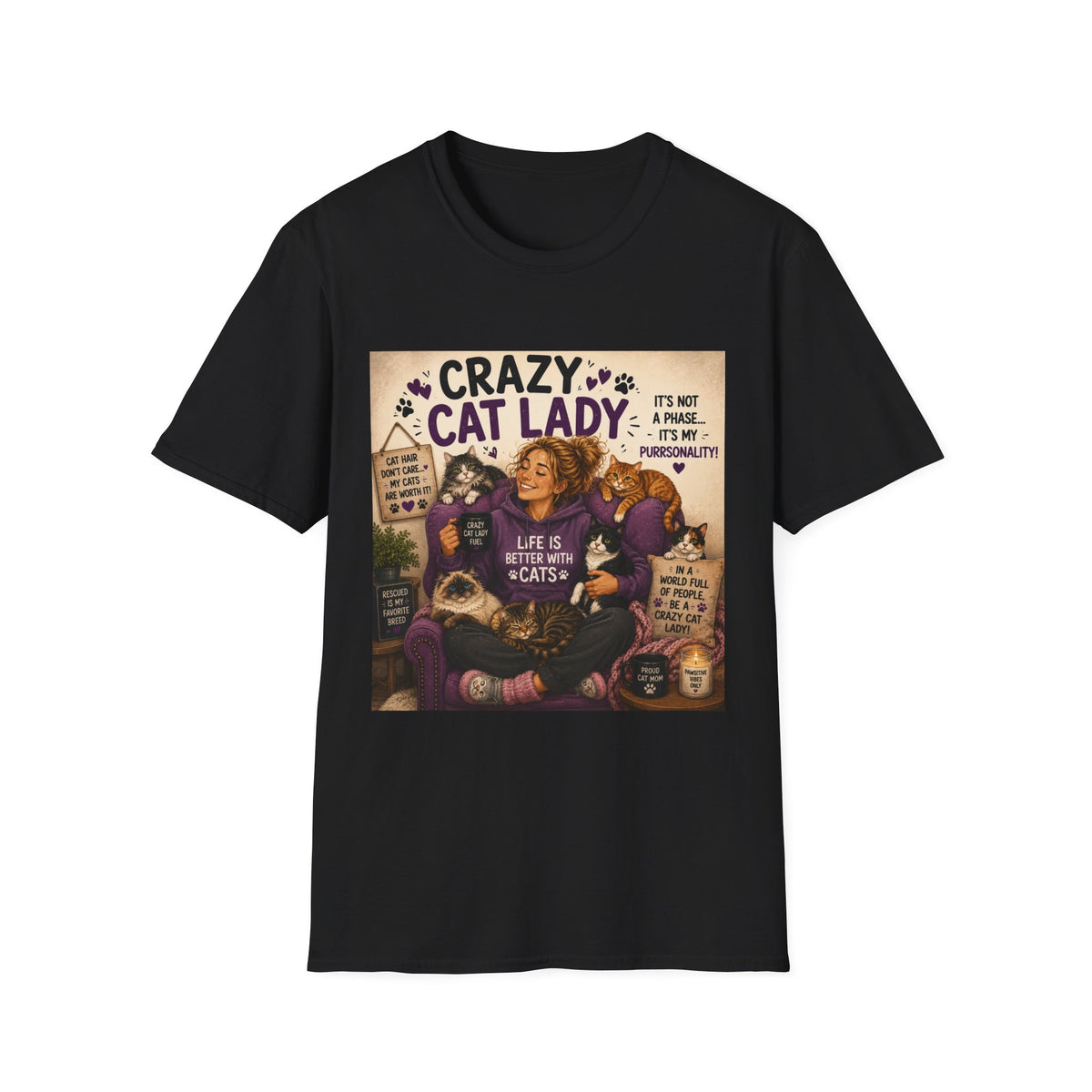 Crazy Cat Lady T-Shirt — "It's Not a Phase, It's My Purrsonality" Cat Mom Tee