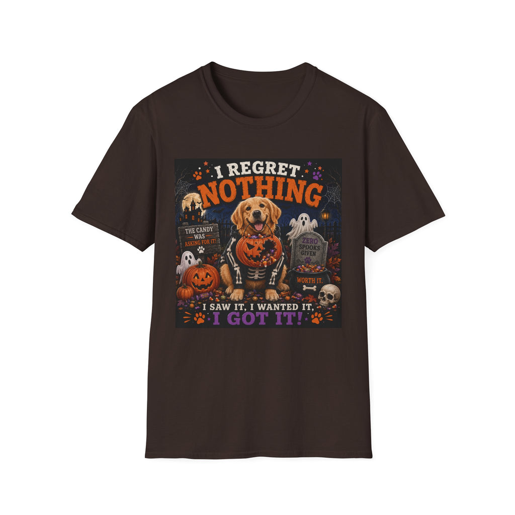 Funny Halloween Dog Shirt – I Regret Nothing | Skeleton Hoodie Dog T-Shirt | Cute Halloween Dog Lover Tee | Fall Graphic Shirt | Dog Mom Gift