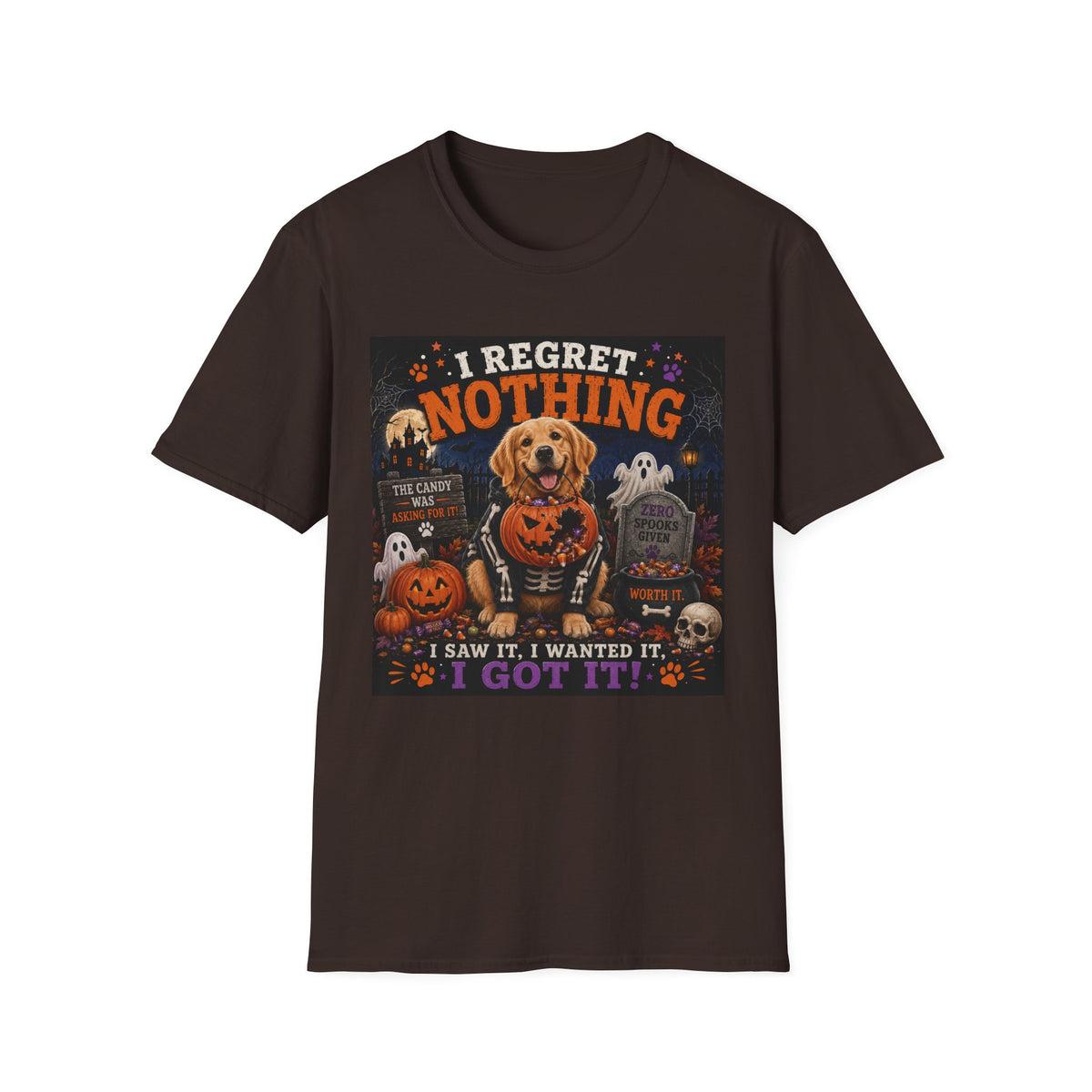 Funny Halloween Dog Shirt – I Regret Nothing | Skeleton Hoodie Dog T-Shirt | Cute Halloween Dog Lover Tee | Fall Graphic Shirt | Dog Mom Gift