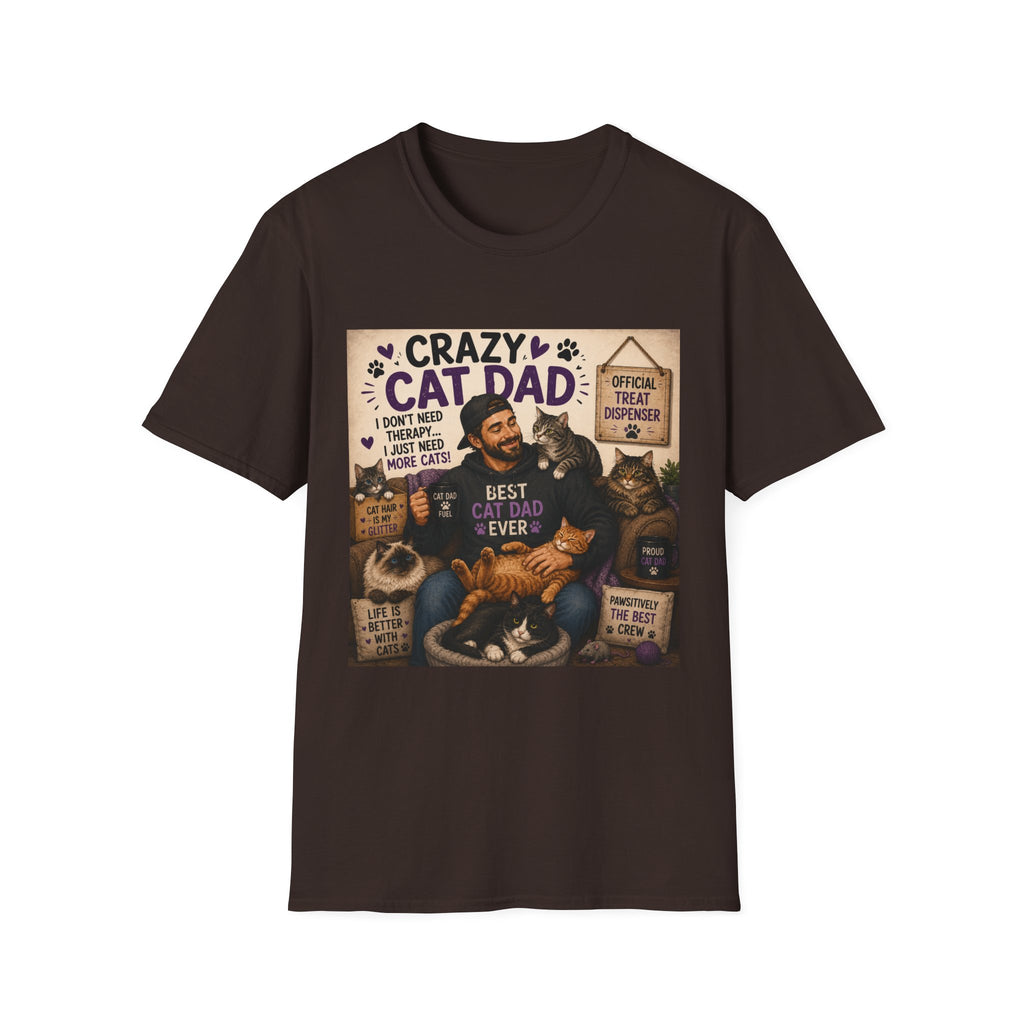 Crazy Cat Dad T-Shirt – "I Don't Need Therapy, I Just Need More Cats" Cat Lover Tee