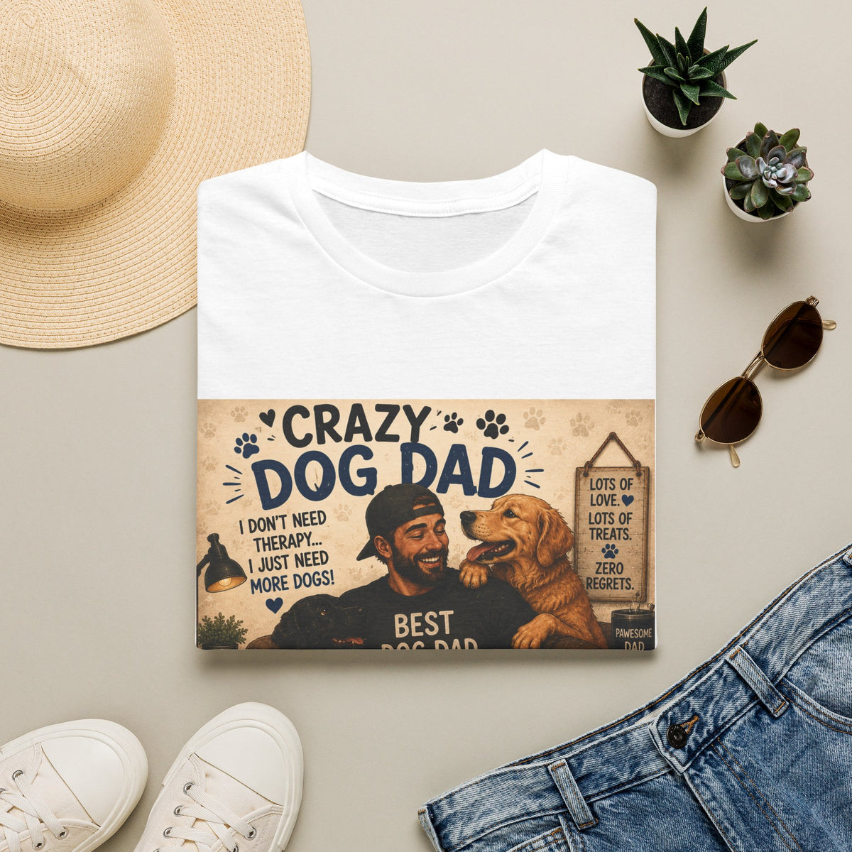 Crazy Dog Dad T-Shirt — “I Don't Need Therapy I Just Need More Dogs” Pet Lover Tee