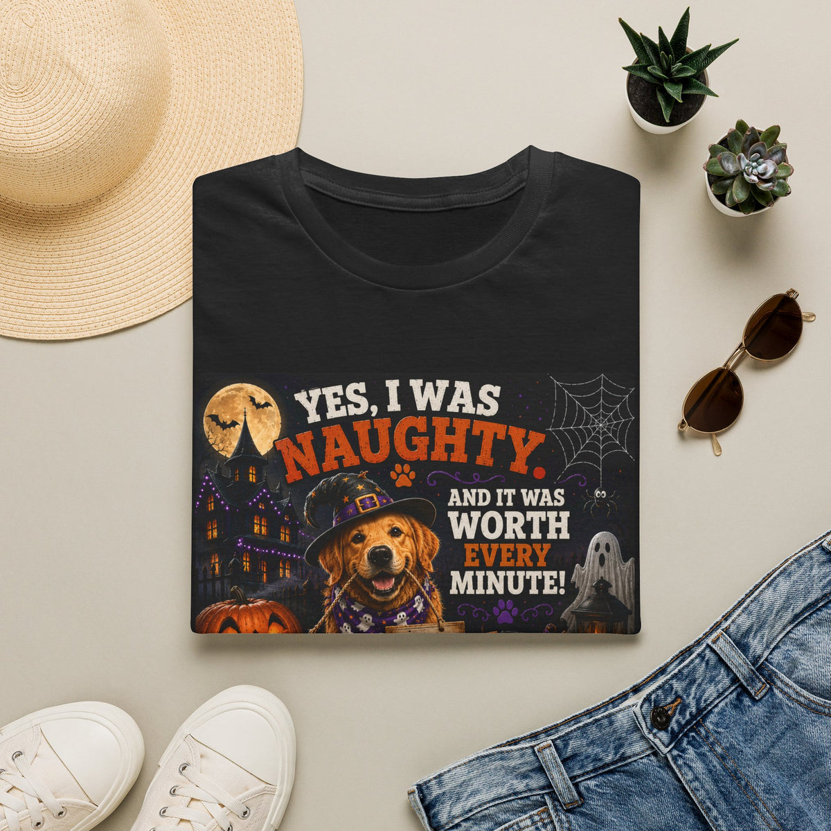 Funny Halloween Dog Shirt – Yes, I Was Naughty… And It Was Worth Every Minute! | Cute Halloween Dog T-Shirt | Fall Dog Lover Tee | Dog Mom Gift
