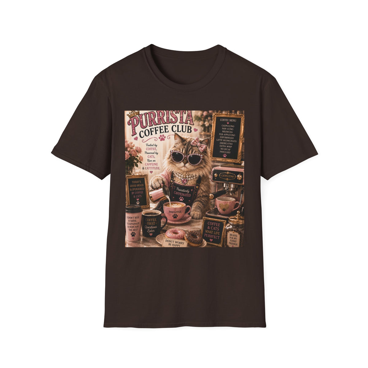 Purrista Coffee Club™ Barista | Classy Cats™ T-Shirt | Funny Coffee Cat Shirt | Cat Mom Gift | Coffee Lover Tee | Café Style Apparel