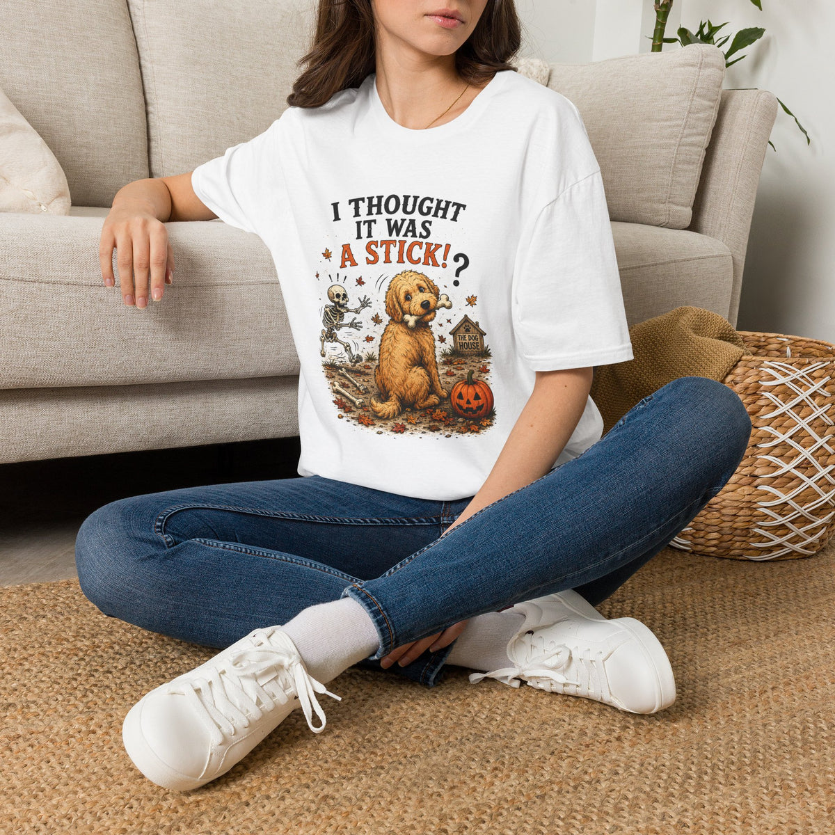 Funny Halloween Dog Shirt – I Thought It Was a Stick! | Skeleton Dog T-Shirt | Vintage Halloween Tee | Cute Dog Lover Gift | Fall Graphic Tee