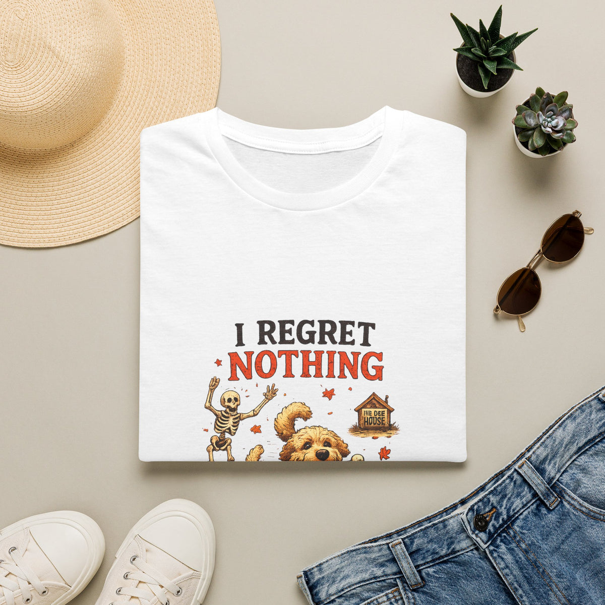 Funny Halloween Dog Shirt – I Regret Nothing | Skeleton Dog T-Shirt | Vintage Halloween Tee | Dog Lover Gift | Fall Graphic Tee