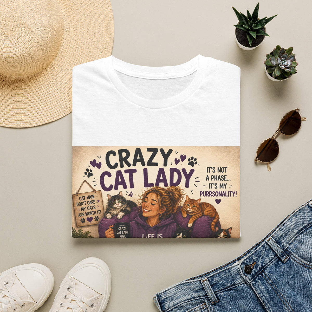 Crazy Cat Lady T-Shirt — "It's Not a Phase, It's My Purrsonality" Cat Mom Tee
