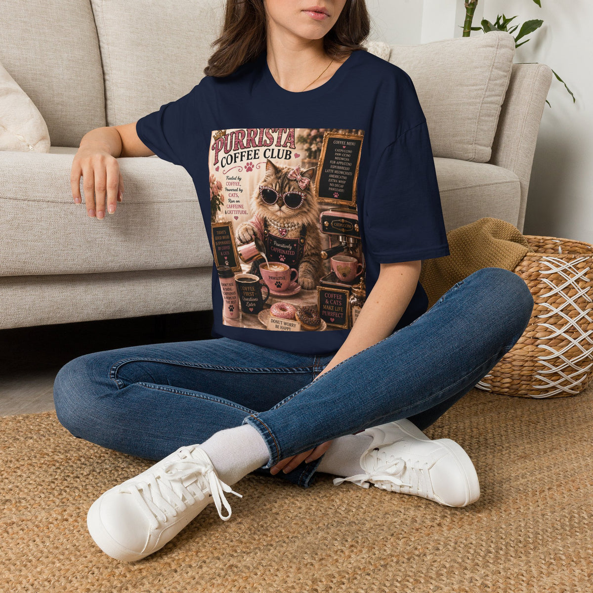 Purrista Coffee Club™ Barista | Classy Cats™ T-Shirt | Funny Coffee Cat Shirt | Cat Mom Gift | Coffee Lover Tee | Café Style Apparel