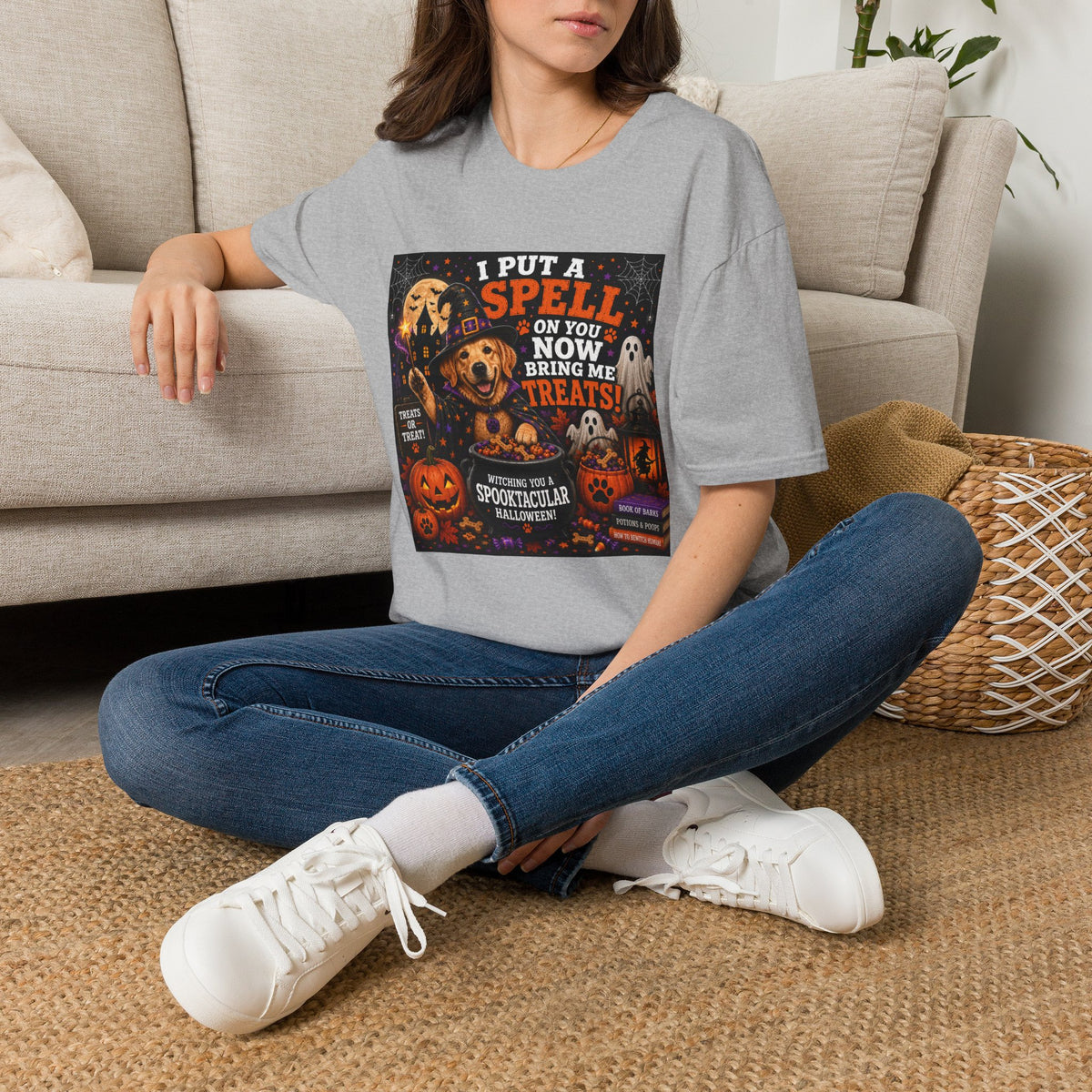 Funny Halloween Dog Shirt – I Put a Spell on You, Now Bring Me Treats! | Cute Witch Dog T-Shirt | Halloween Dog Lover Tee | Fall Graphic Shirt | Dog Mom Gift