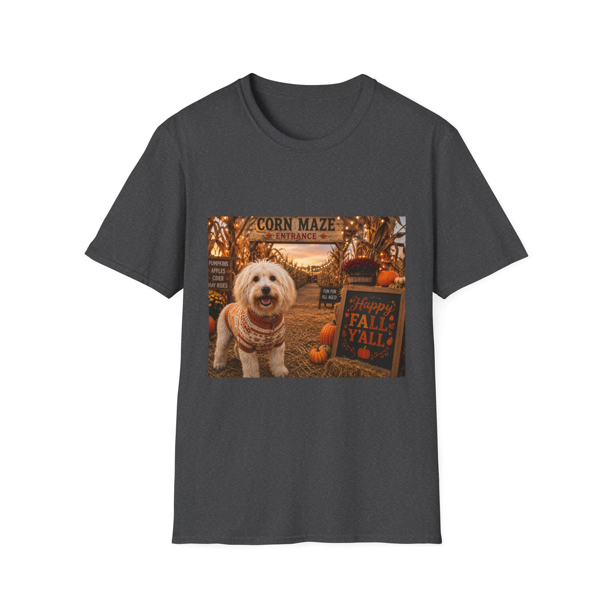 Happy Fall Y'all | Maddie's Corn Maze Adventure™ | Cozy Autumn Dog Lover T-Shirt | Fall Festival Shirt