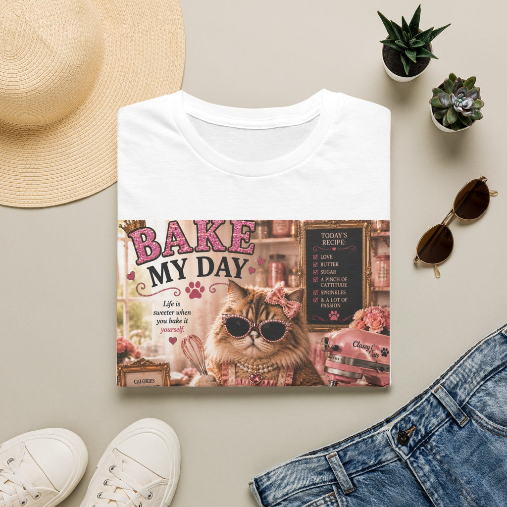 Bake My Day | Classy Cats™ T-Shirt | Funny Baking Cat Shirt | Baker Gift | Cat Mom Tee | Cupcake Lover & Kitchen Apparel
