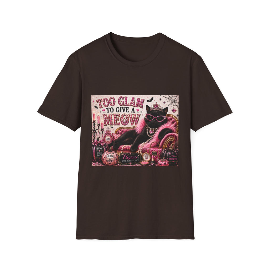Too Glam to Give a Meow | Classy Cats™ Halloween T-Shirt | Funny Black Cat Shirt | Cat Mom Gift | Glam Cat Lover Tee | Halloween Apparel