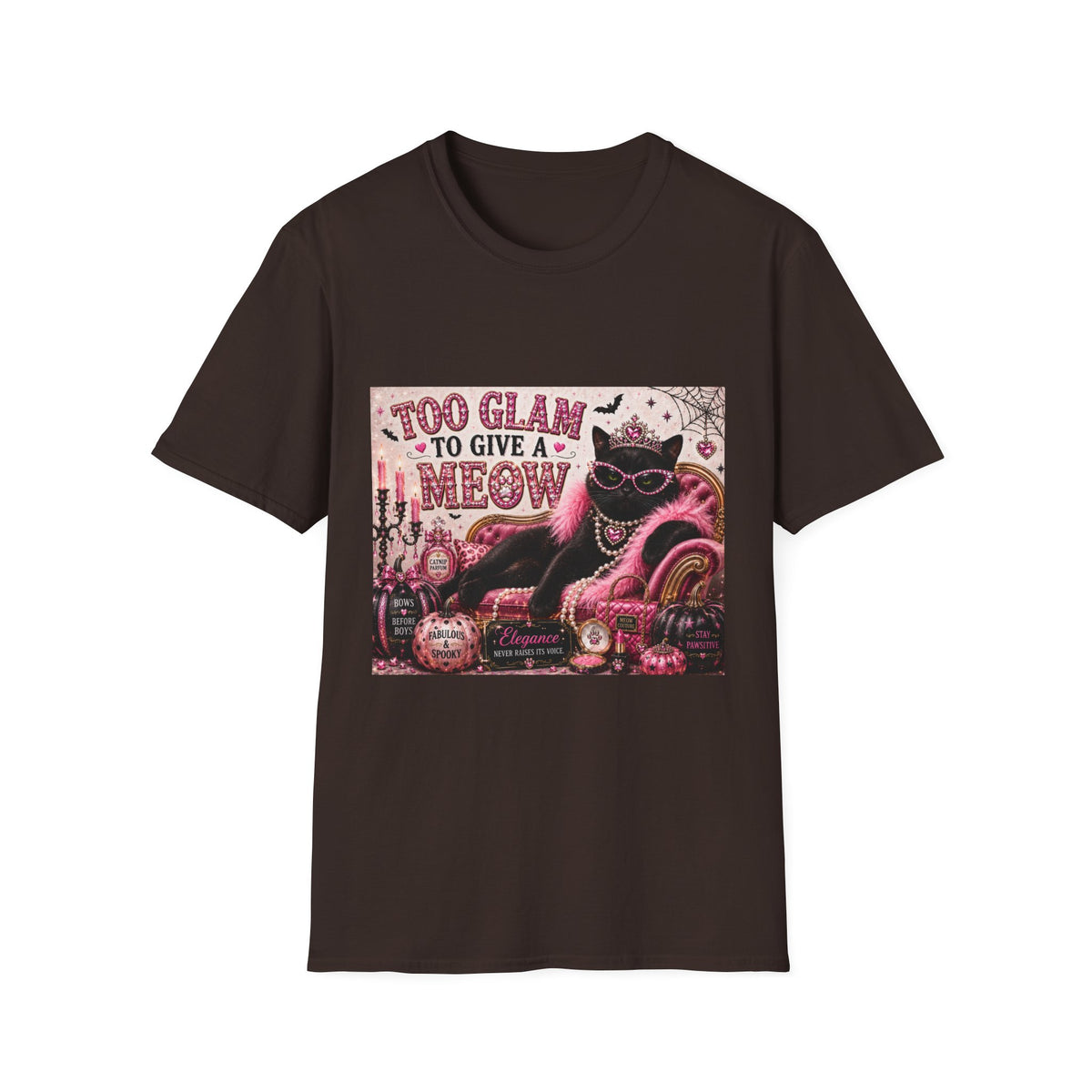 Too Glam to Give a Meow | Classy Cats™ Halloween T-Shirt | Funny Black Cat Shirt | Cat Mom Gift | Glam Cat Lover Tee | Halloween Apparel