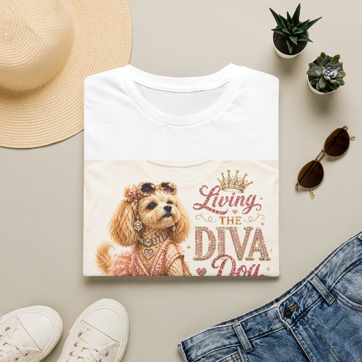 Living the Diva Dog Life T-Shirt — Cute Pampered Pup Graphic Tee