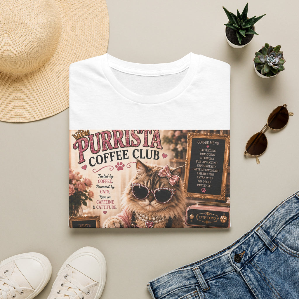 Purrista Coffee Club™ Barista | Classy Cats™ T-Shirt | Funny Coffee Cat Shirt | Cat Mom Gift | Coffee Lover Tee | Café Style Apparel