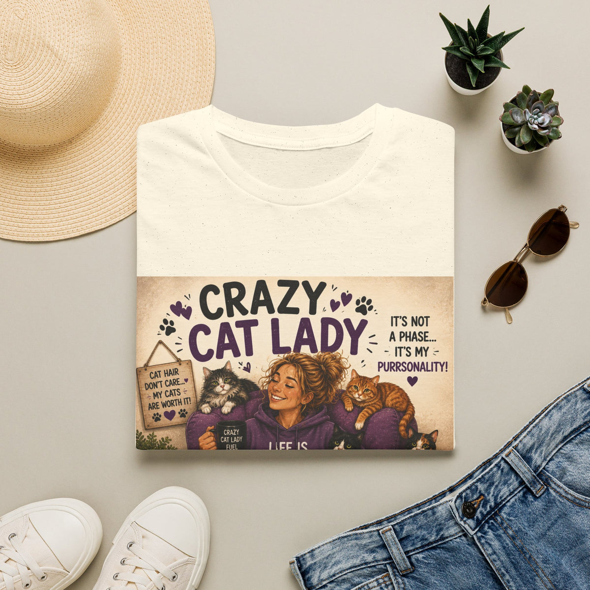 Crazy Cat Lady T-Shirt — "It's Not a Phase, It's My Purrsonality" Cat Mom Tee