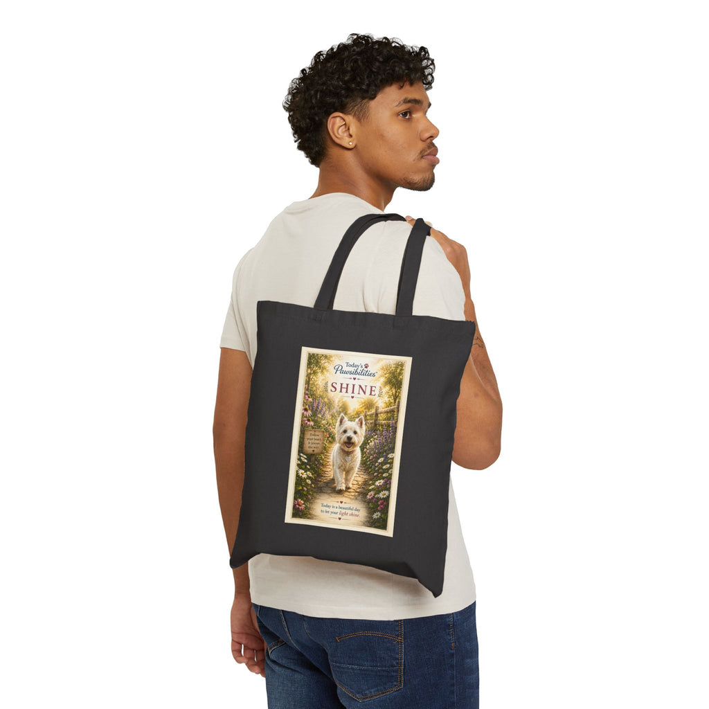 Today's Pawsibilities™ – SHINE Canvas Tote Bag | Inspirational Westie Tote | Reusable Dog Lover Shopping Bag