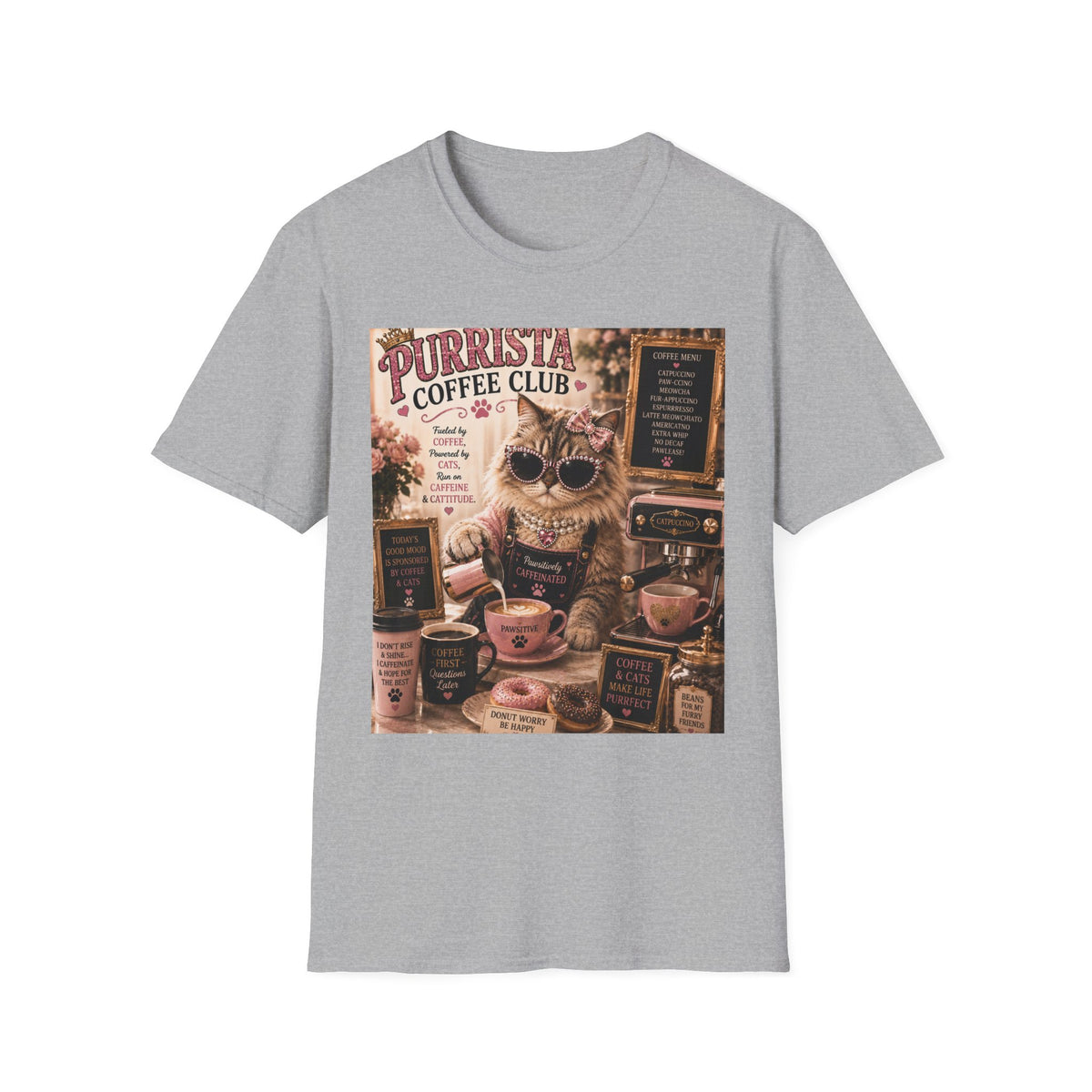 Purrista Coffee Club™ Barista | Classy Cats™ T-Shirt | Funny Coffee Cat Shirt | Cat Mom Gift | Coffee Lover Tee | Café Style Apparel