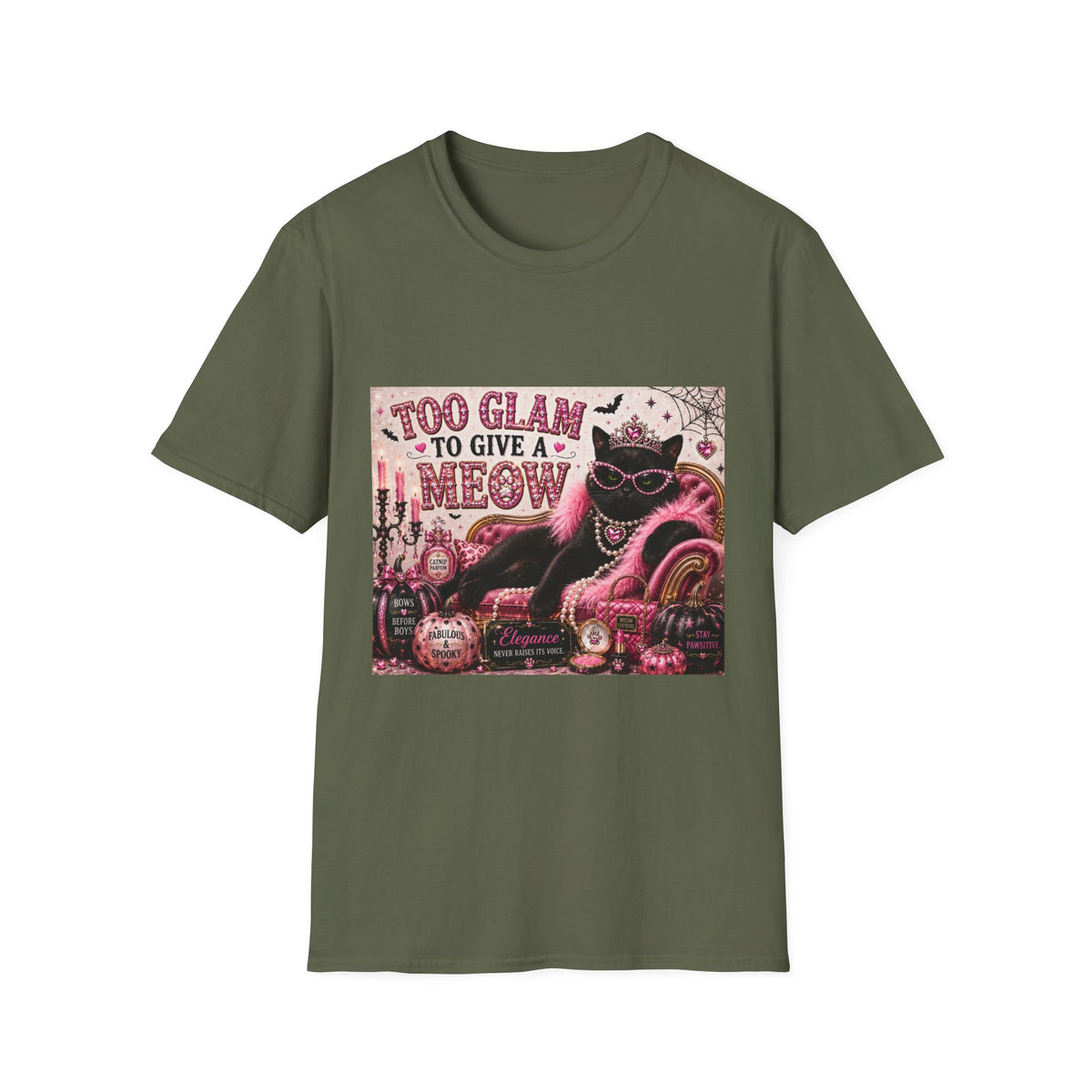 Too Glam to Give a Meow | Classy Cats™ Halloween T-Shirt | Funny Black Cat Shirt | Cat Mom Gift | Glam Cat Lover Tee | Halloween Apparel