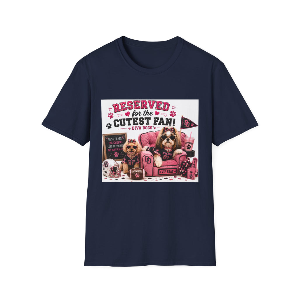 Reserved for the Cutest Fan!™ | Diva Dogs™ | Football Game Day Dog Lover T-Shirt | VIP Fan Edition