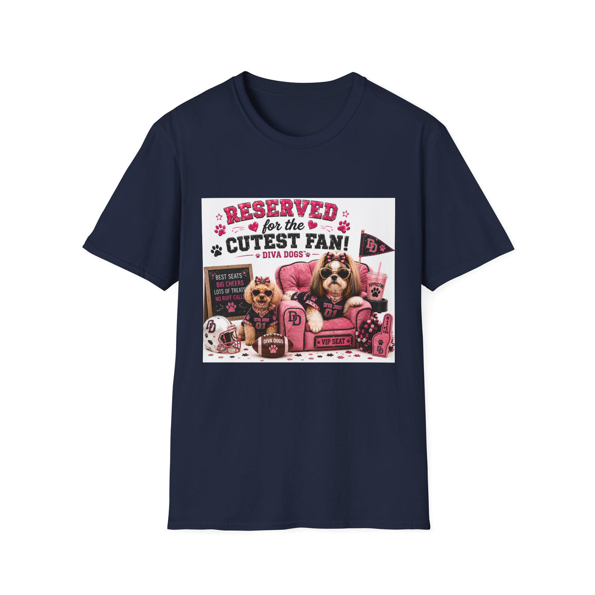 Reserved for the Cutest Fan!™ | Diva Dogs™ | Football Game Day Dog Lover T-Shirt | VIP Fan Edition