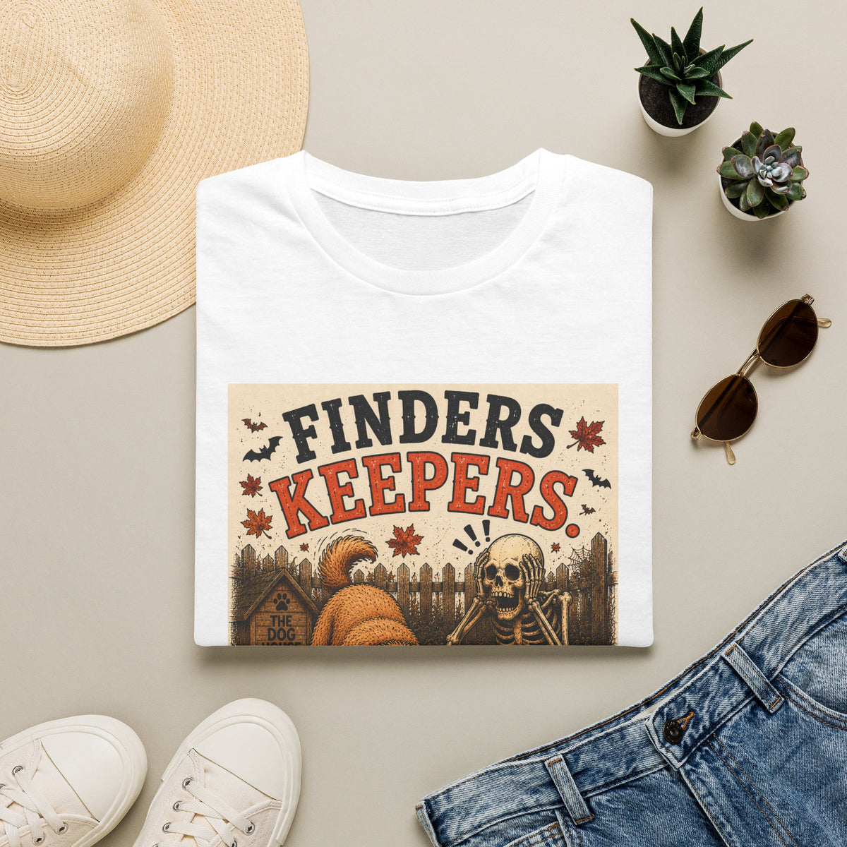 Funny Halloween Dog Shirt – Finders Keepers | Skeleton Dog T-Shirt | Vintage Halloween Tee | Dog Lover Gift | Cute Fall Graphic Tee | Spooky Dog Shirt