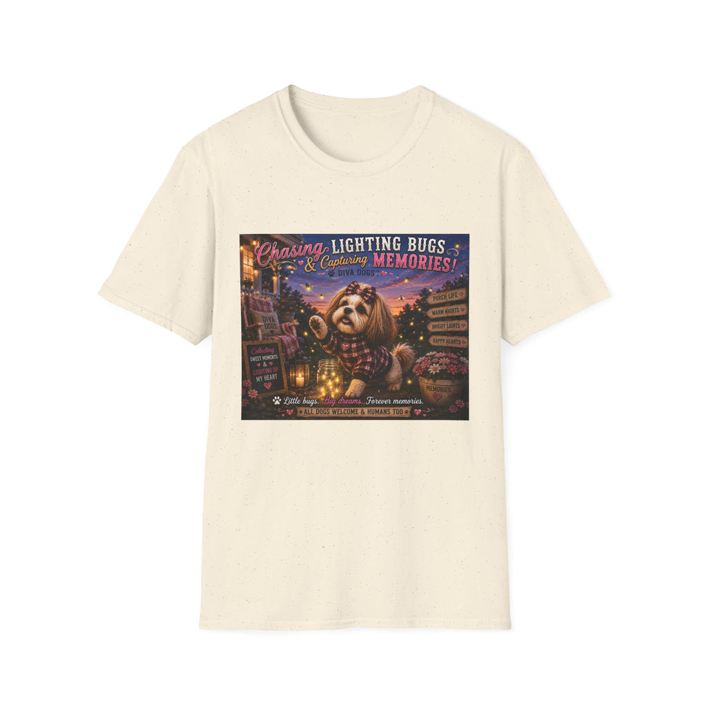 Chasing Lightning Bugs & Capturing Memories!™ | Diva Dogs™ | Cozy Fall Dog Lover T-Shirt | Porch Life Collection