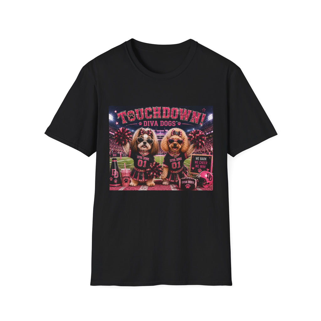 We Bark. We Cheer. We Win!™ | Diva Dogs™ | Football Game Day Dog Lover T-Shirt | Stadium Spirit Edition