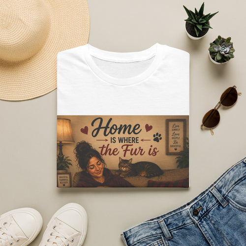 Cat Lover T-Shirt — "Home Is Where the Fur Is" Cozy Pet Tee