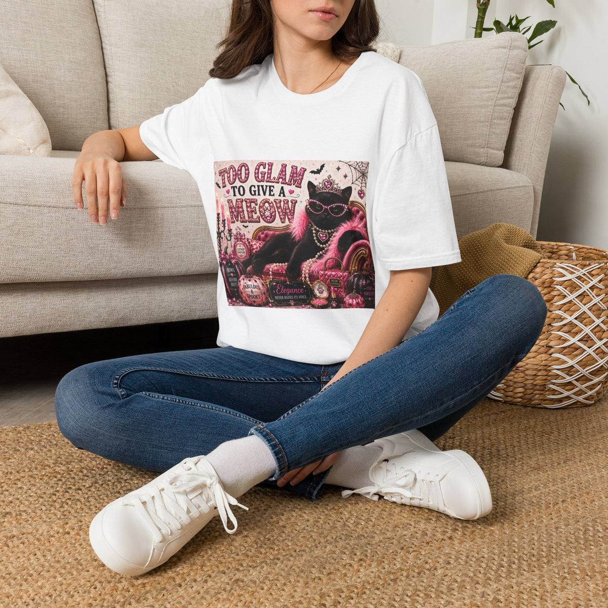 Too Glam to Give a Meow | Classy Cats™ Halloween T-Shirt | Funny Black Cat Shirt | Cat Mom Gift | Glam Cat Lover Tee | Halloween Apparel
