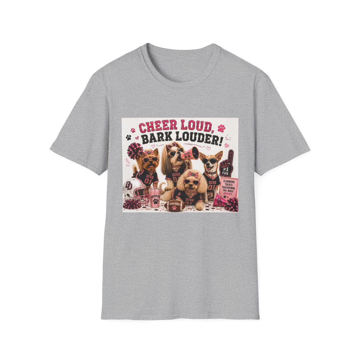 Cheer Loud, Bark Louder!™ | Diva Dogs™ | Football Game Day Dog Lover T-Shirt | Glam Tailgate Tee