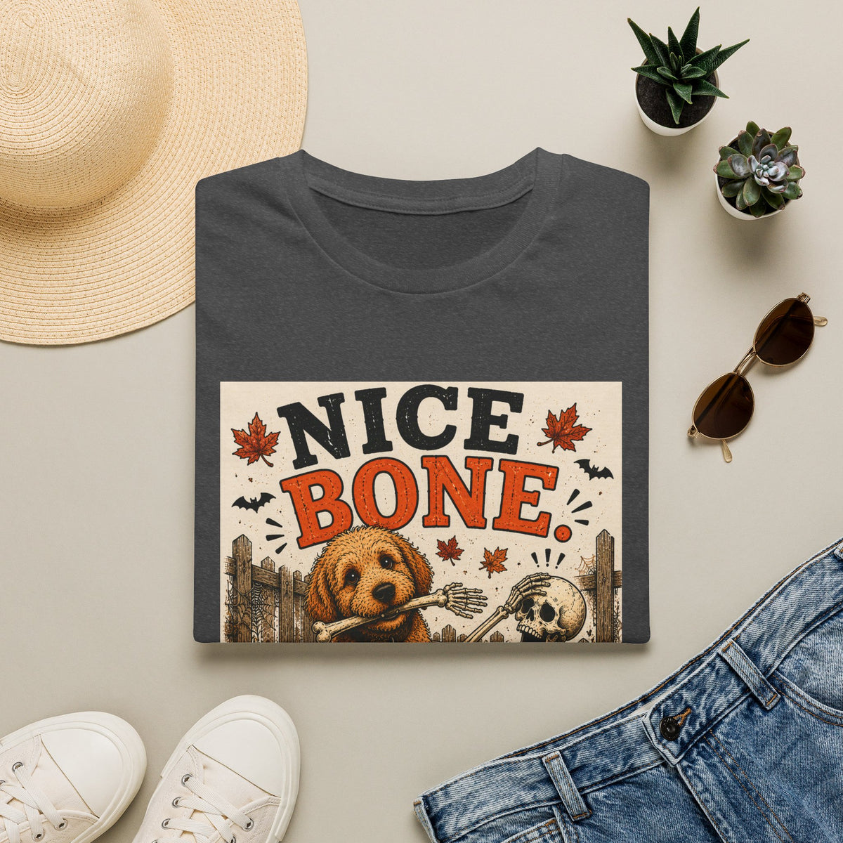 Funny Halloween Dog Shirt – Nice Bone. | Skeleton Dog T-Shirt | Vintage Halloween Tee | Dog Lover Gift | Cute Fall Graphic Tee | Funny Spooky Shirt