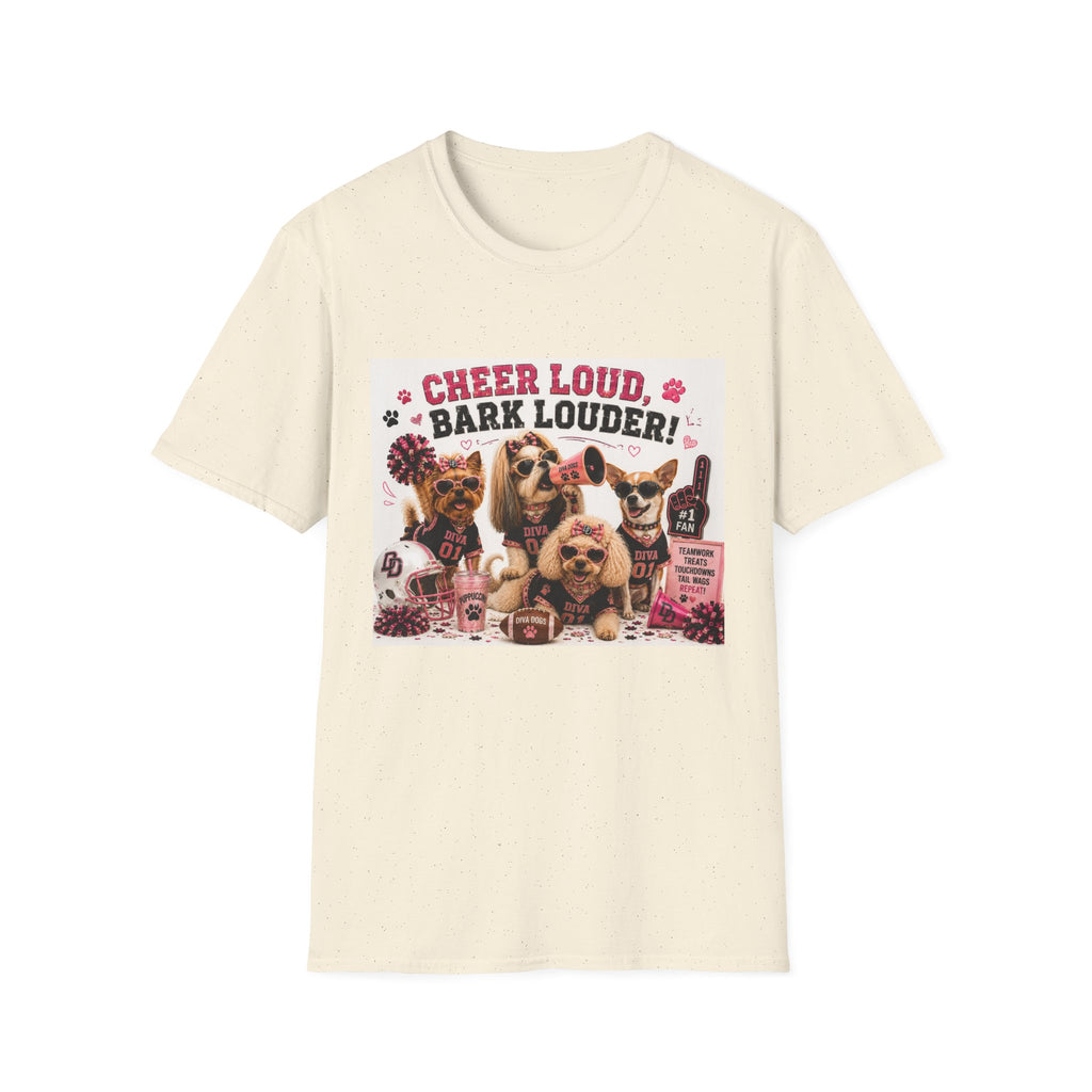 Cheer Loud, Bark Louder!™ | Diva Dogs™ | Football Game Day Dog Lover T-Shirt | Glam Tailgate Tee