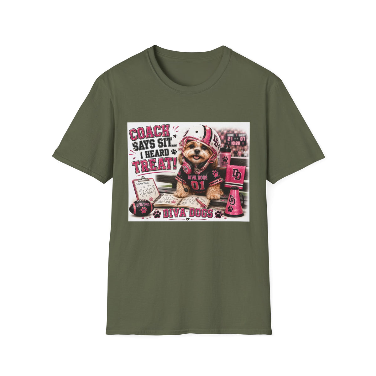 Coach Says Sit... I Heard Treat!™ | Diva Dogs™ | Funny Football Dog Lover T-Shirt | Game Day Coach Edition