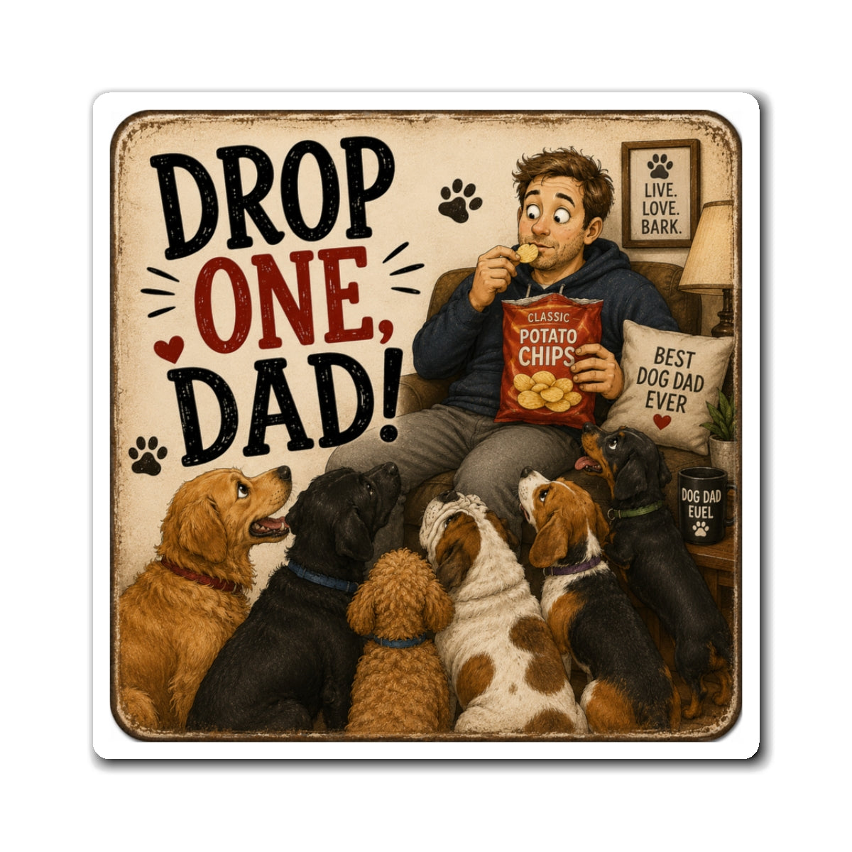 “Drop One, Dad!” Funny Dog Dad Magnet | Dog Lover Gift | The Dog House™