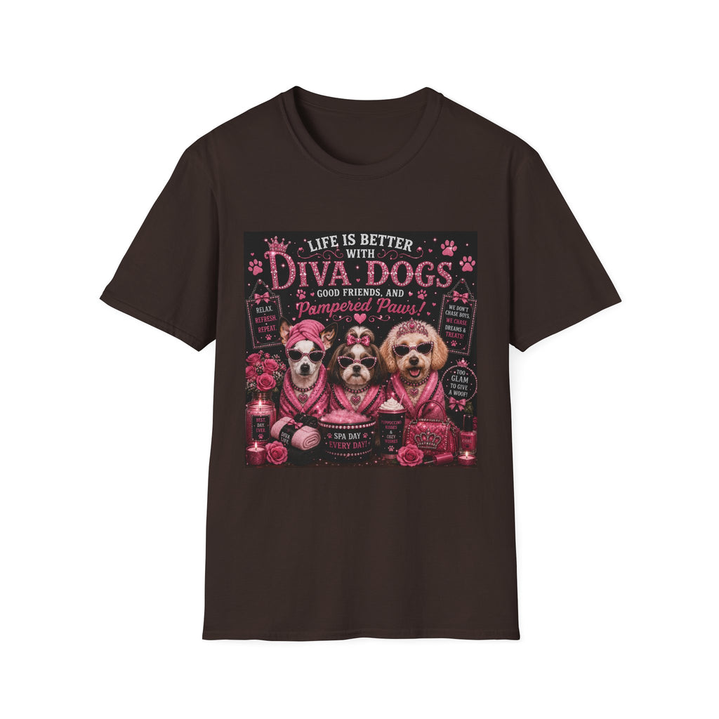Life Is Better with Diva Dogs, Good Friends & Pampered Paws! | Diva Dogs™ Spa Day T-Shirt | Cute Dog Lover Shirt | Dog Mom Gift | Glam Pet Tee
