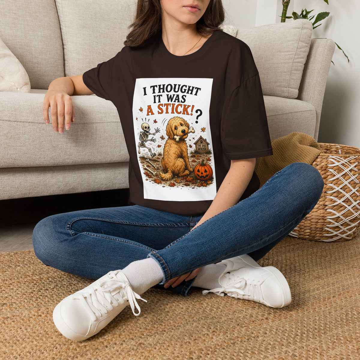 Funny Halloween Dog Shirt – I Thought It Was a Stick! | Skeleton Dog T-Shirt | Vintage Halloween Tee | Cute Dog Lover Gift | Fall Graphic Tee