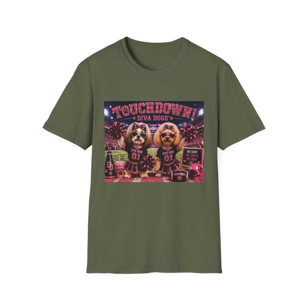 We Bark. We Cheer. We Win!™ | Diva Dogs™ | Football Game Day Dog Lover T-Shirt | Stadium Spirit Edition
