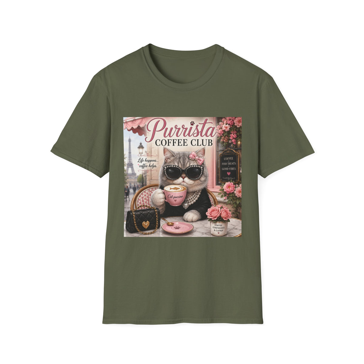 Purrista Coffee Club | Classy Cats™ T-Shirt | Funny Coffee Cat Shirt | Cat Mom Gift | Paris Café Cat Tee | Coffee Lover Apparel