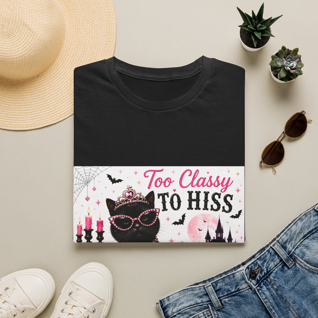 Too Classy to Hiss | Classy Cats™ Halloween T-Shirt | Funny Black Cat Shirt | Cute Halloween Cat Lover Tee | Cat Mom Gift