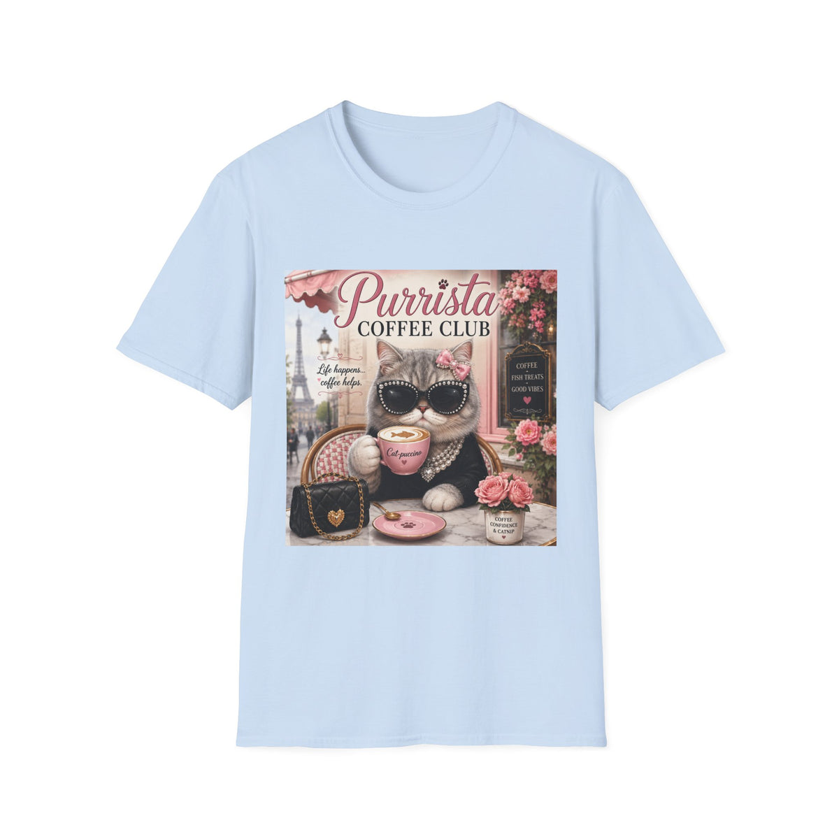 Purrista Coffee Club | Classy Cats™ T-Shirt | Funny Coffee Cat Shirt | Cat Mom Gift | Paris Café Cat Tee | Coffee Lover Apparel