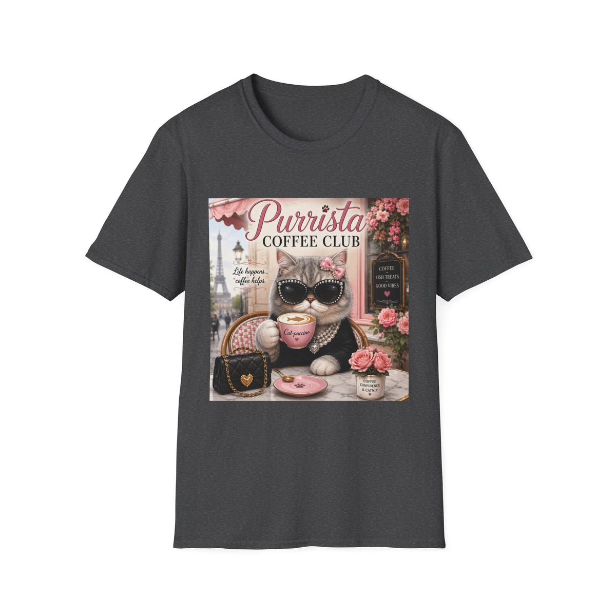 Purrista Coffee Club | Classy Cats™ T-Shirt | Funny Coffee Cat Shirt | Cat Mom Gift | Paris Café Cat Tee | Coffee Lover Apparel