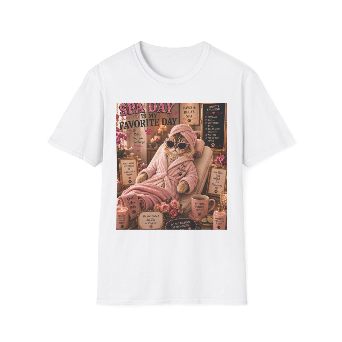 Spa Day Is My Favorite Day | Classy Cats™ T-Shirt | Funny Spa Cat Shirt | Self-Care Gift | Cat Mom Tee | Relaxation & Wellness Apparel